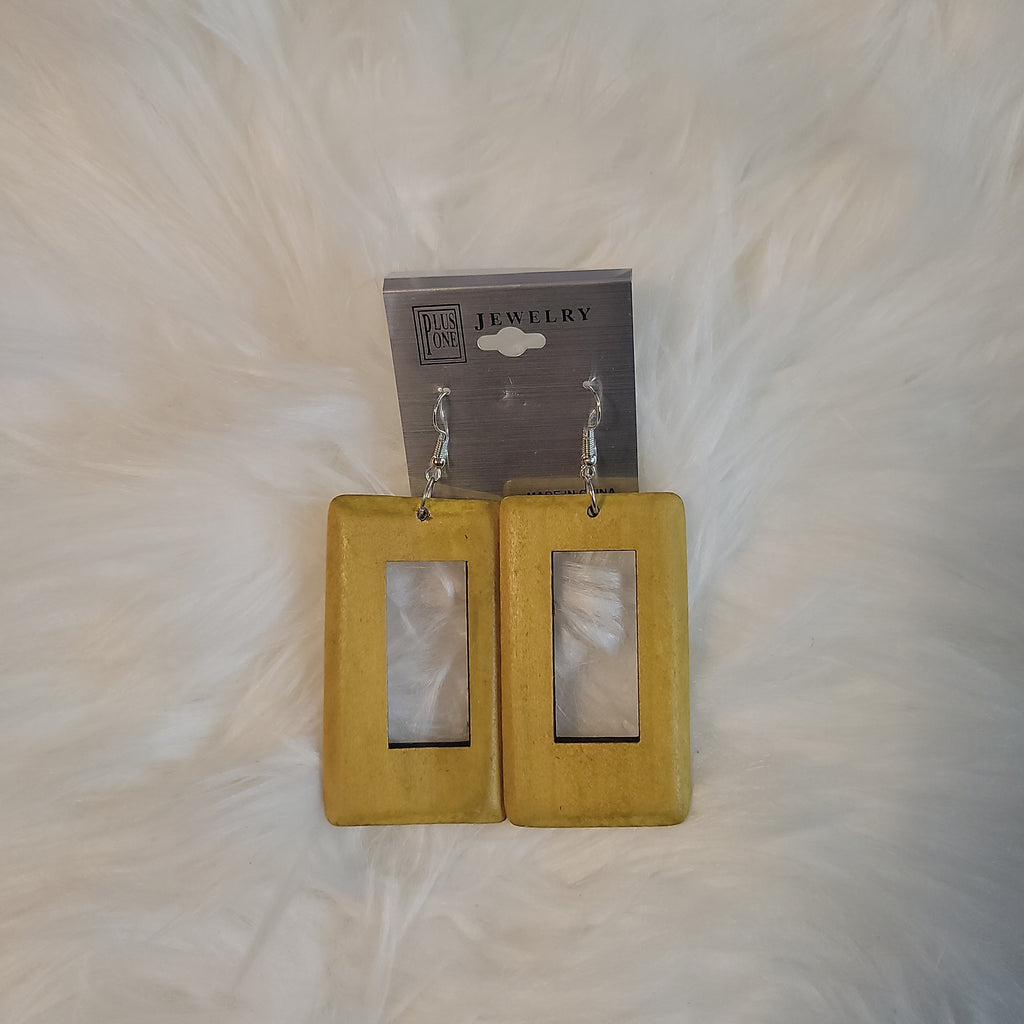 Yellow Square Wood Earrings