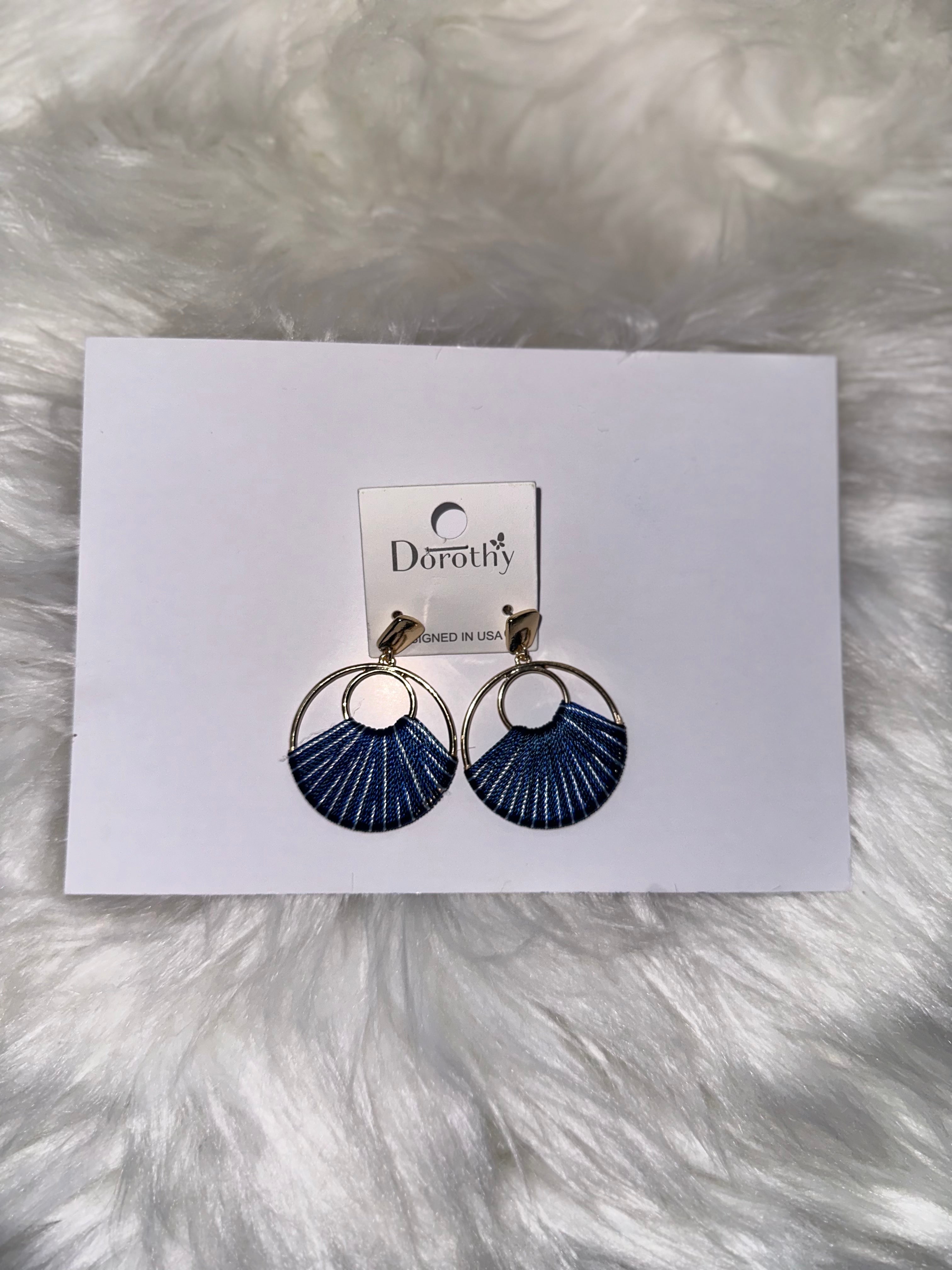 Blue fan circle earrings