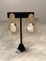 Gold Marble Stone Earrings Clip-on